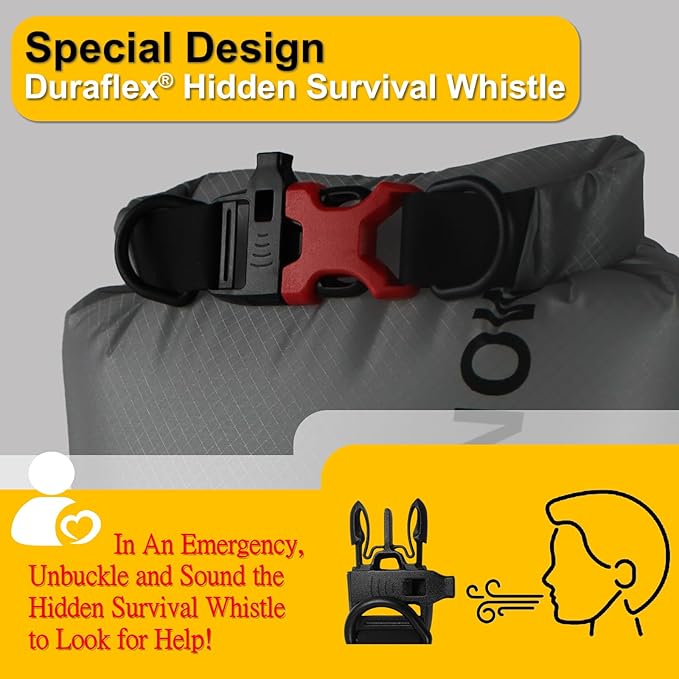 Upgraded CORDURA Waterproof Dry Bag-Lightweight&Durable Waterproof Storage Sack-Roll Top with Survival Whistle-Suitable for High-Intensity Outdoor Adventures-Floats on Water (3L/Grey)