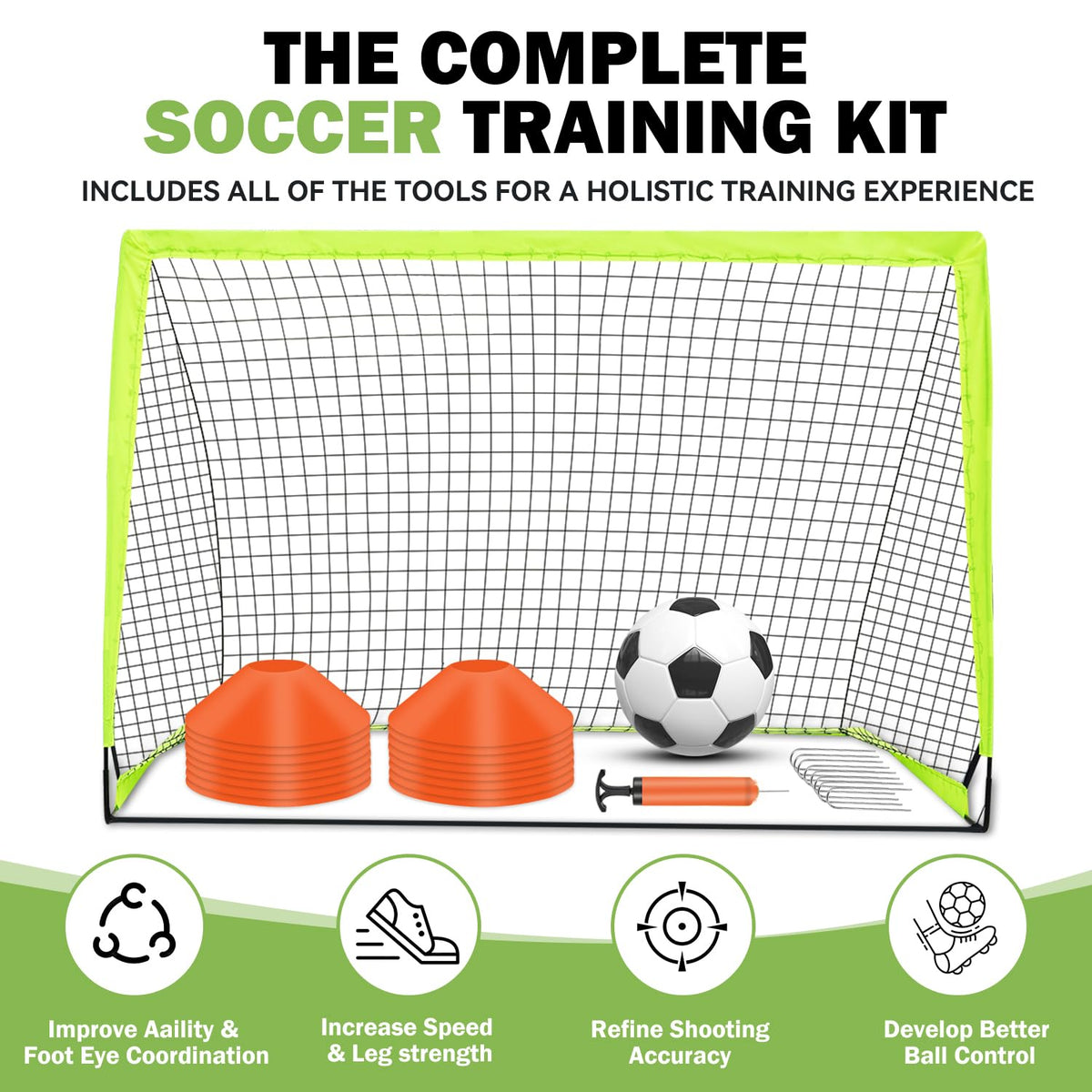 Fololicx Yellow Soccer Goals for Backyard,2 of 6x4ft Kids Soccer Net Training Equipment,Portable Pop Up Toddler Soccer Goal with Soccer Ball,Scoring Target Cloth, and Cones - Fun Youth Outdoor Games