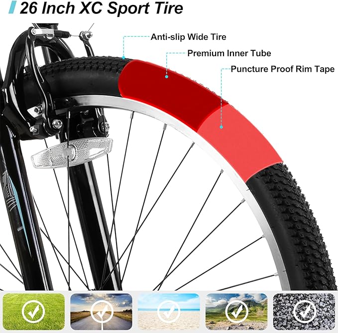 Hiland Adult 26 Inch Mountain Bike, Mens and Womens Bicycle with 21 Speed, High-Carbon Steel Frame Mountain Bicycle, Sport MTB for Men Women