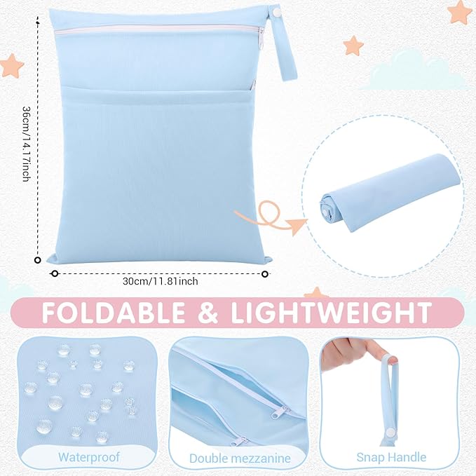 SATINIOR 4 Pack Wet Dry Bags for Baby Cloth Diapers Washable Travel Swimsuit Wet Bags Reusable with Two Zippered Pockets for Yoga Gym Swimsuits Travel Beach Pool Soiled Items(Morandi Color)