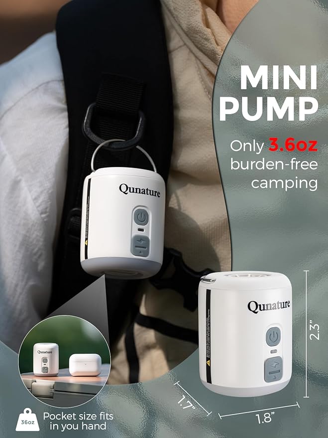 Portable Air Pump for Inflatable, Rechargeable Tiny Pump Air Mattress Pump with Camping Lantern Mini Pump for Sleeping Pads, Pool Floats, Swimming Rings