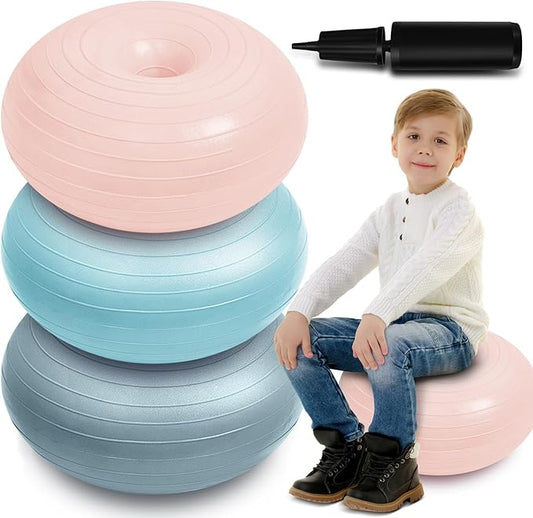 Lewtemi Flexible Seating for Classroom 20 Inch Inflatable Yoga Ball Chair Large Donut Exercise Ball Chair Cushion Seat with Inflator for Kid Student Sensory Balance Home Office