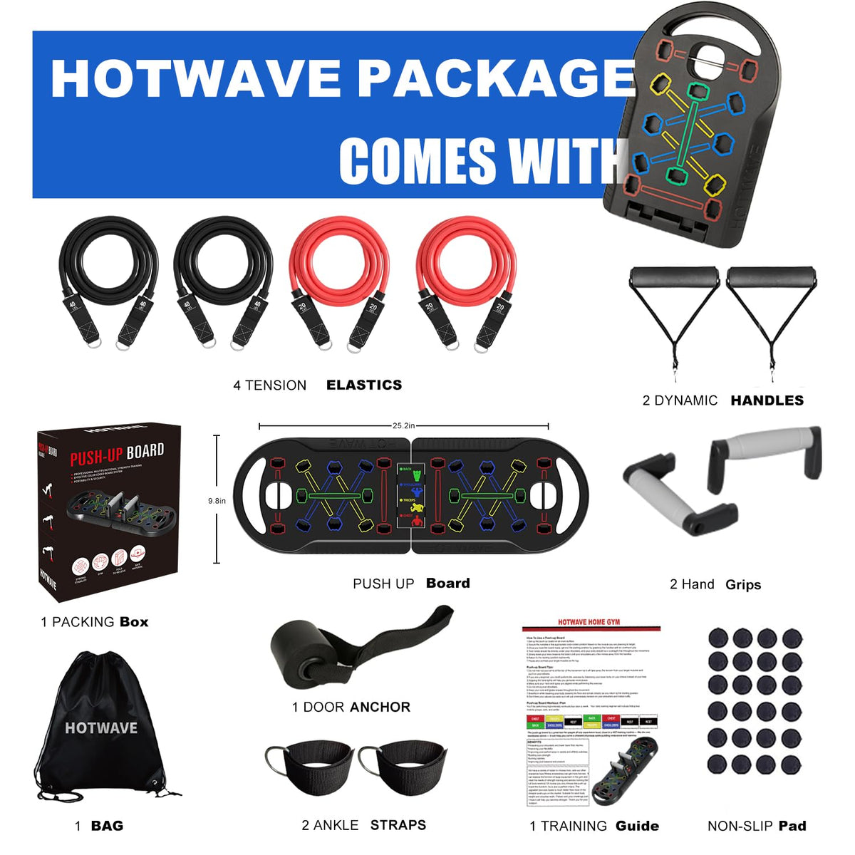 HOTWAVE Push Up Board, Portable PushUp Board, Foldable 20 in 1 Push Up Bar