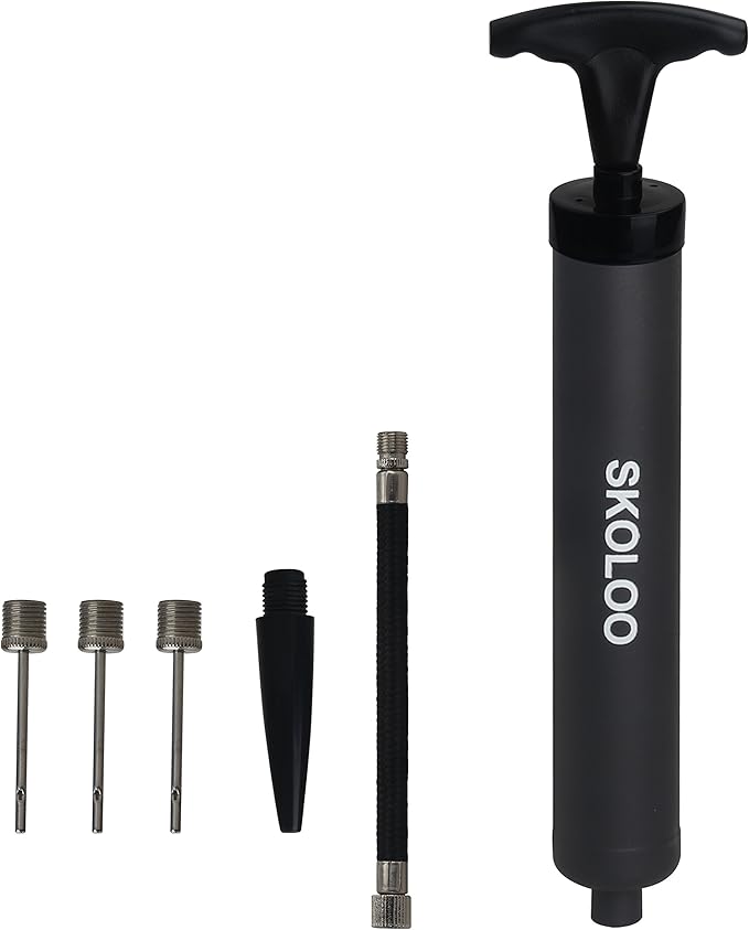 SKOLOO 10" Portable Hand Air Ball Pump Inflator Kit with Needle, Nozzle, Extension Hose for Soccer Basketball Football Volleyball Water Polo Rugby Exercise Sports Ball Balloon Swim Inflatables