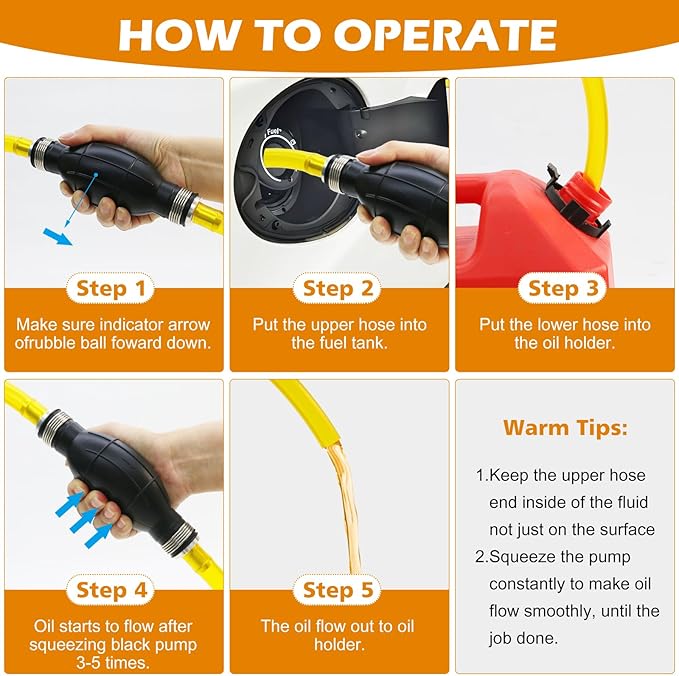 Gasoline Transfer Pump - Fuel Transfer Pump, Gas Pump Portable Hand Fuel Siphon Pump, Oil, Diesel, Water, Liquid, Fluid, High Flow 10 Ft Siphon Hose for Gasoline