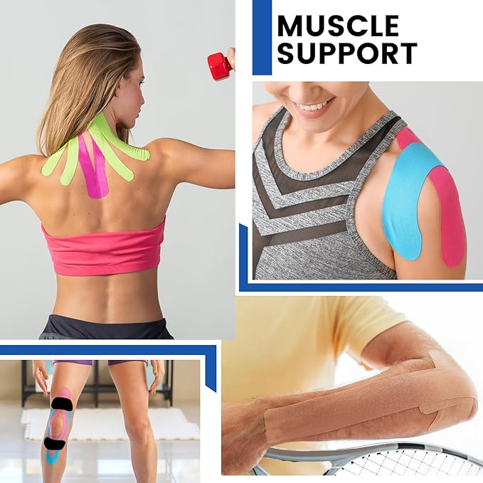 16 Rolls Kinesiology Tape, 16 Colors 2 inch x 16.4 Feet Waterproof Athletic Tape, Uncut Kinetic Tape, Elastic Muscle Tape, Sports Tape, Knee Tape for Exercise and Daily Use