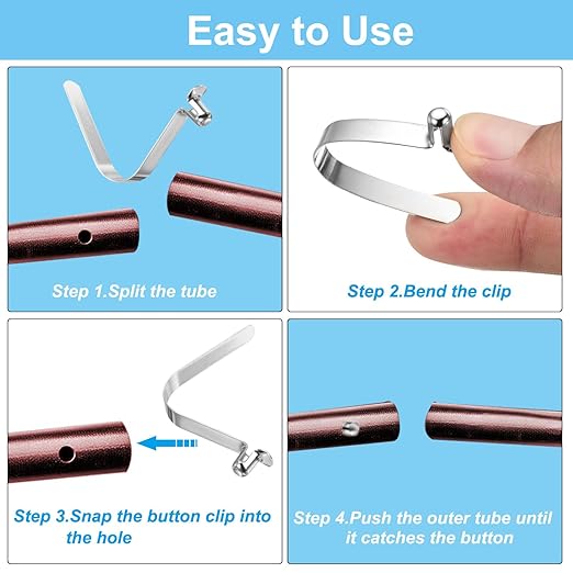 PATIKIL 8x5.5mm Kayak Paddle Snaps, 16 Pack Tent Pole Clips Steel V Shaped Single Pin Push Button Spring Clips Lock Tube Pole Clips for Camping Awning