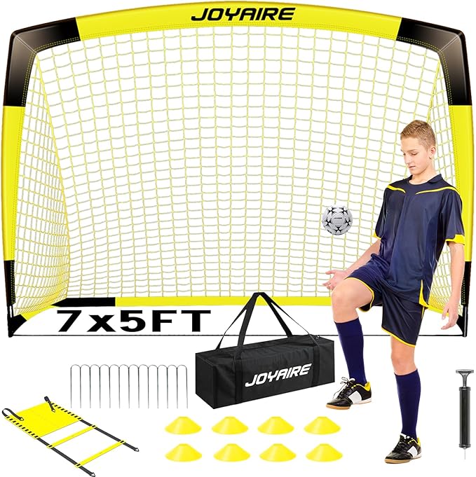 Kids Soccer Goals for Backyard Set, Portable Toddler Soccer Goal 2 of 6x4 ft, 4x3 ft, 7x5 ft, Soccer Training Equipment, Pop Up Soccer Net Kit with Size 4 Soccer Ball, Outdoor Sports Play, Youth Game