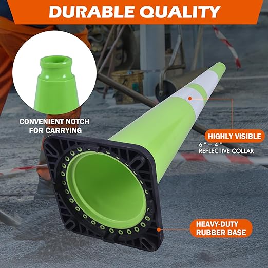 6 Pack 36" Green Traffic Control Cones – High-Visibility PVC Safety Cones with Black Base for Construction Parking Crowd Control(36 inch-6Pack)