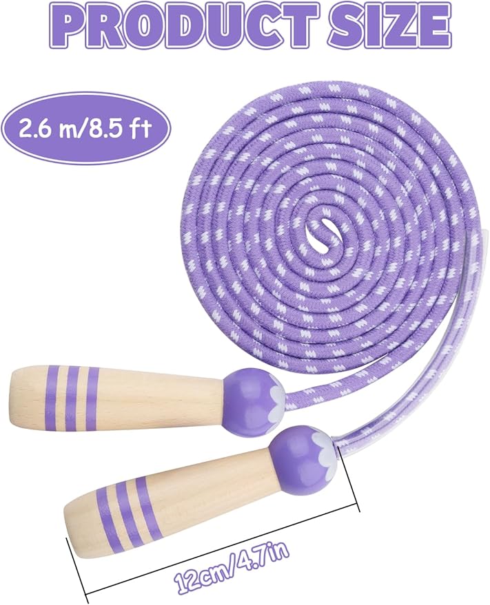 Jump Rope for Kids, Lorvain Adjustable Skipping Rope, Kids Jump Ropes with Wooden Handle for Girls Boys, Weighted Jumping Ropes for Fitness Workout Exercise Outdoor Fun Activity