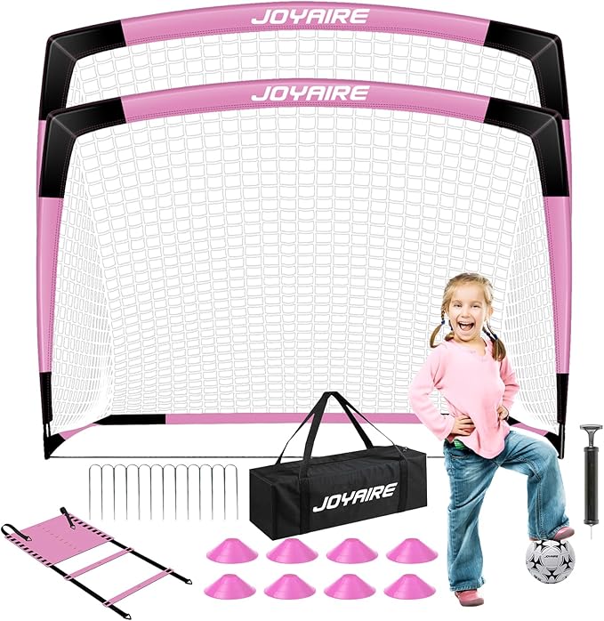Kids Soccer Goals for Backyard Set, Portable Toddler Soccer Goal 2 of 4x3 ft, 6x4 ft, 7x5 ft, Soccer Training Equipment, Pop Up Soccer Net Kit with Size 4 Soccer Ball, Youth Games, Outdoor Sports Play