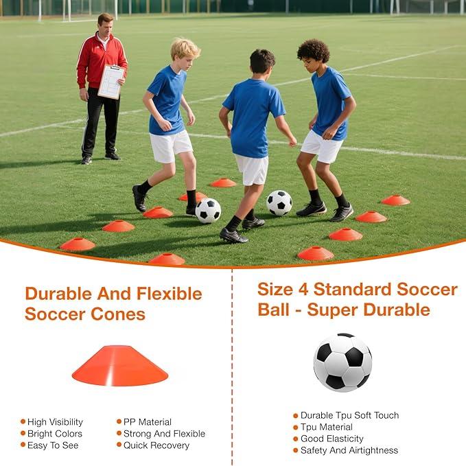 Kids Soccer Goals for Backyard Set, 2 of 6x4 ft Portable Soccer Goal Training Equipment Soccer Set for Age 3+ Kids and Youth Games, Sports Children Toys