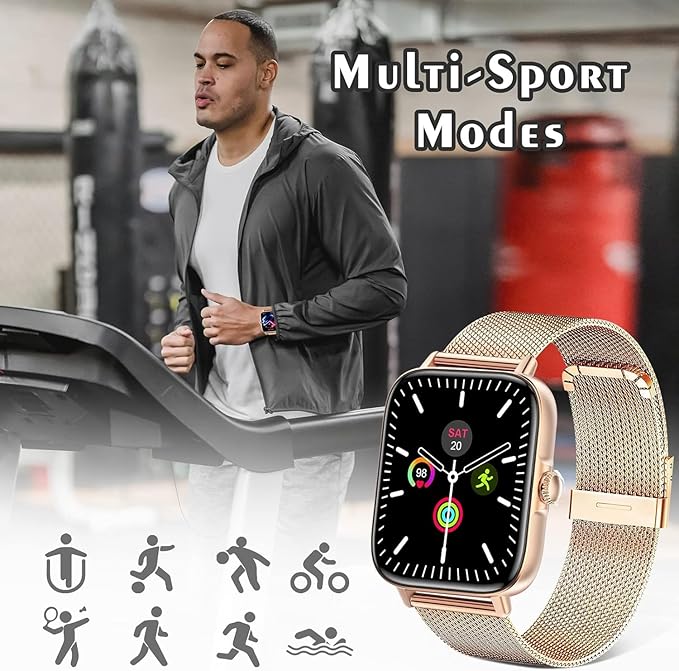 Smart Watch for Men Women (Answer/Make Call) - 1.9" Full Touch Screen Smartwatch iOS Android Compatible, Fitness Tracker Watch with Heart Rate Sleep Monitor, BP, SpO2, Step Counter (Steel Gold)