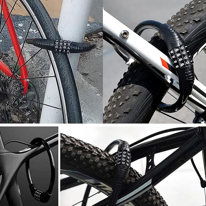 2 PACK Bike Locks Cable,Anti Theft Bicycle Lock Chain,4 Digit Security Resettable Bike Combination Lock Self Coiling Combination Cable Combo Bike Locks Without Mounting Bracket,2 Feetx1/2 Inch (Black)