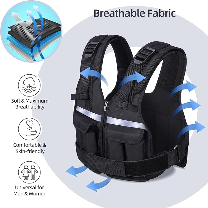 Sportneer Adjustable Weighted Vest Weights: 2-18 lbs/2-40 lbs Washable Weight Vest 16 In 1 Fast Adjust Rucking Vest for Women and Men Home Gym Workout Fitness Strength Training Vests