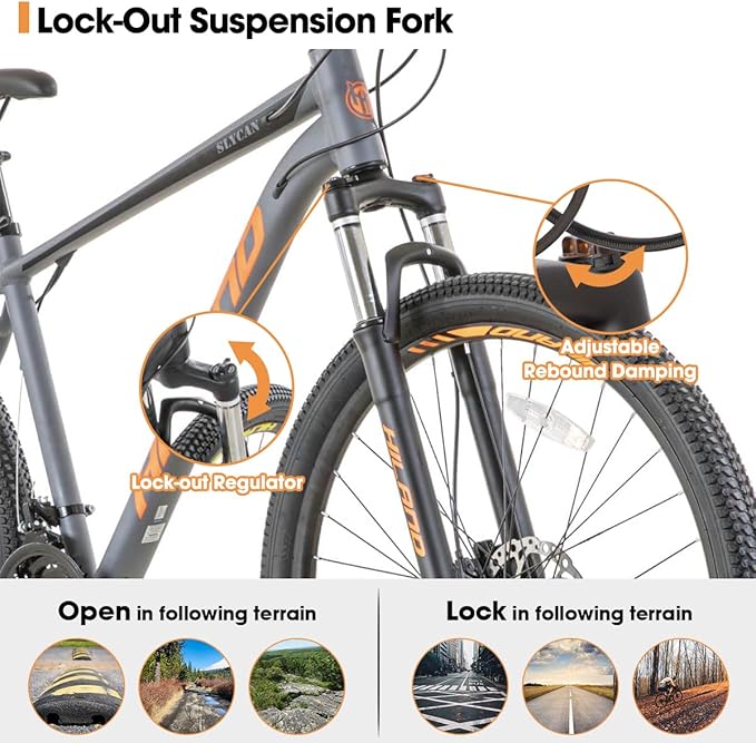 HILAND 27.5 inch Mountain Bike 21 Speeds, Lock-Out Suspension Fork, Aluminum Frame Hydraulic Disc-Brake for Men Women Mens MTB Bicycle Adlut Bike