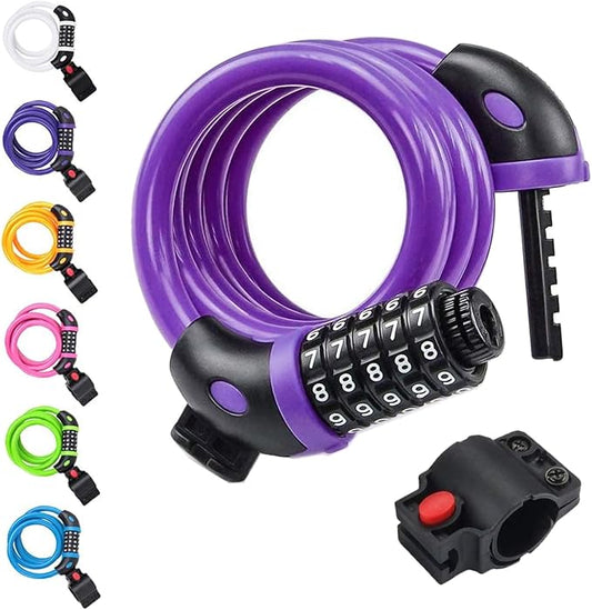 NDakter Bike Lock, 4/5.6 Feet Bicycle Cable, High Security 5 Digit Resettable Combination Coiling Bicycle Lock, Heavy Duty Anti Theft Cable with Mounting Bracket, 1/2 Inch Diameter (12mm)