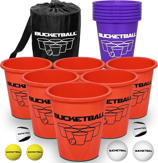 BucketBall | Team Color Edition | Combo Pack (Orange/Purple): Original Yard Pong Game: Best Camping, Beach, Lawn, Outdoor, Family, Adult, Tailgate, Jumbo, Giant Game
