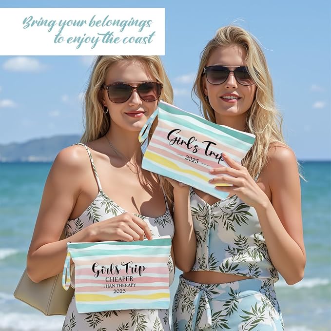 Fokongna 2PCS Girls Trip Gifts Favors Waves Rainbow Wet Bag Wet Dry Bag Beach Bag for Swimsuit Toiletry Bag Travel Essentials For Women, Beach Travel Gym Wet Dry Bag for Swimsuit Dirty Diaper Bag