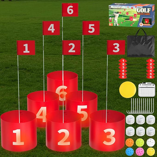 FOOING Golf Games, Golf Yard Set with LED Light, Portable Golf Practice Outdoor Games 6 Hole Set, Golf Simulators for Home Adults Kids Lawn, Beach, Yard, Camping