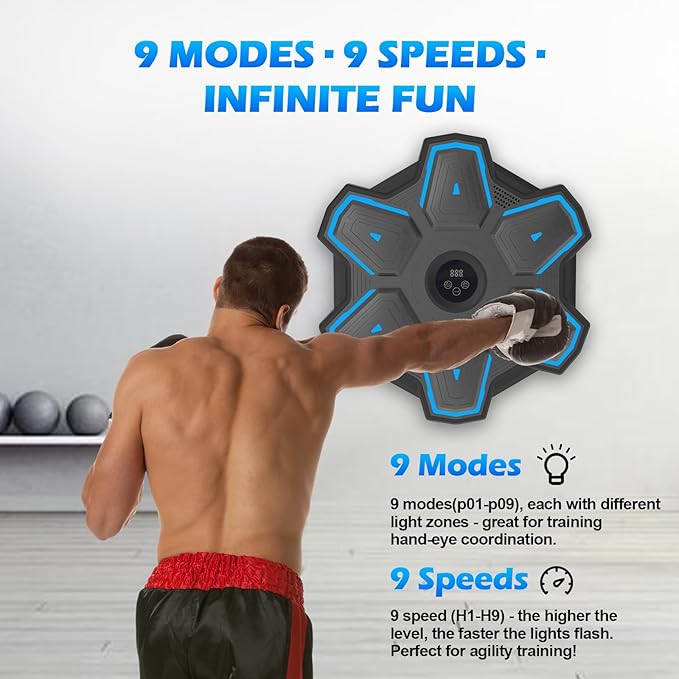 Smart Music Boxing Machine for Adults and Kids, Wall-Mounted Interactive Trainer with LED Display, 9 Modes & 9 Speeds, Perfect for Home Fitness and Stress Relief