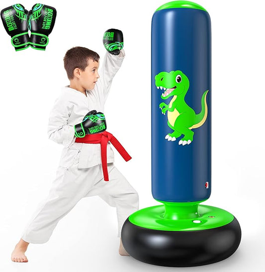QPAU Inflatable Punching Bag, 48 Inch Stable Inflatable Boxing Bag for 3-6 Kids,Dinosaur Toy & Gifts for Boys and Girls, Kids Boxing Set for Practicing Karate, Taekwondo