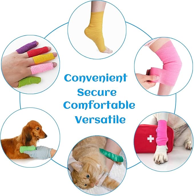 24 Rolls Elastic Self Adhesive Bandage Wrap 1 Inch, Breathable Non Woven Cohesive Bandage, Vet Wrap for Dogs, Ankle Sprains Swelling Medical First Aid Tape, Sports Athletic Tape Hot Pink