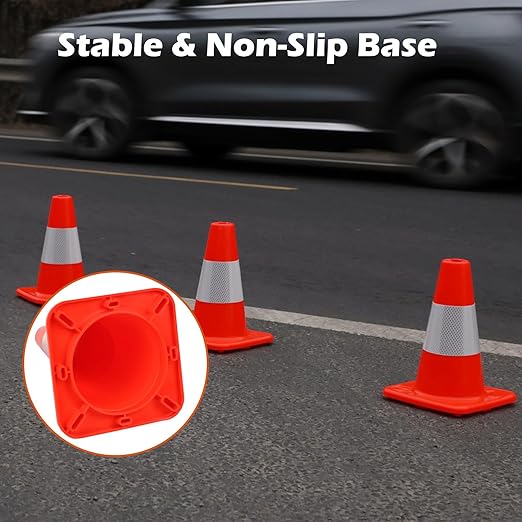 8 Pack 12" Traffic Cones with 4” Reflective Collars – Durable PVC Safety Cones for Parking, Construction, Sports & Training – High Visibility, Weather-Resistant