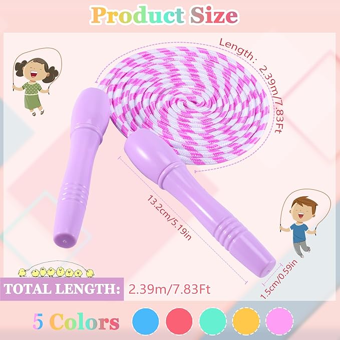 12 Pack Jump Rope for Kids,Jump Rope Stripe Ropes with Plastic Handles,Adjustable Skipping Rope,Colorful Jumping Skipping Stripe Rope for Outdoor Sports Exercise Activity,Assorted Colors