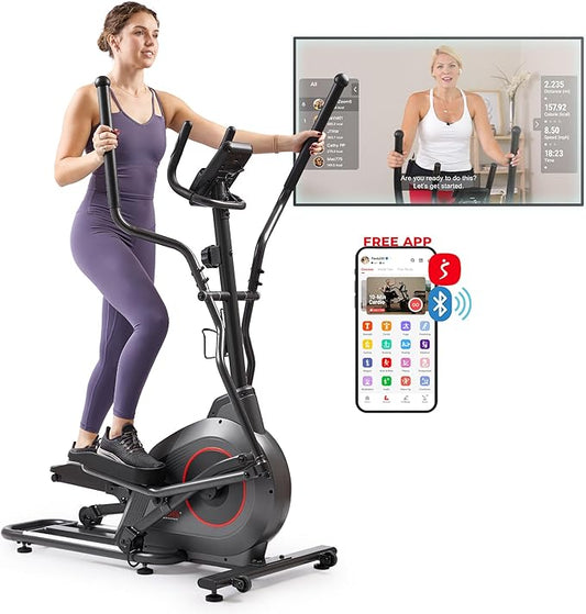 Sunny Health & Fitness Smart Upright Elliptical w/Pulse Sensor Built-in, Indoor Full-Body Cross-Training & Cardio Exercise Machine for Home, Free SunnyFit App Connection, Optional Long Stride Length