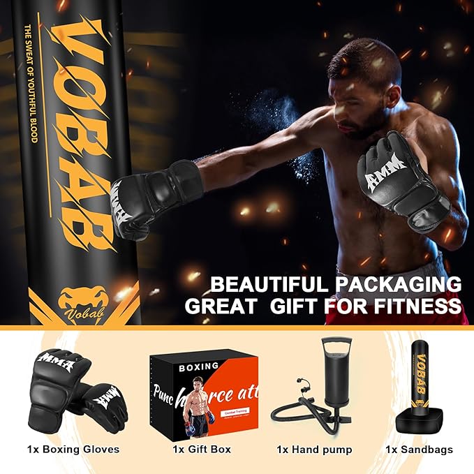 Freestanding Punching Bag for Adult Teens, 70" Heavy Punching Bag with Boxing Gloves and Electric Air Pump for Beginners Kickboxing Training MMA Muay Thai Fitness Office Home Gym