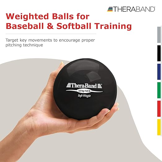 THERABAND Soft Weight, 4.5" Diameter, Weighted Balls for Baseball, Weighted Balls for Softball, Hand Held Ball Shaped Isotonic, Shoulder Strength, Rotator Cuff & Throwing Trainer, Assorted Set of 6