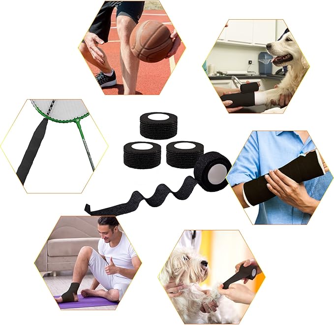 BQTQ 30 Rolls Self Adhesive Bandage Wrap Self Adherent Wrap Bandage 1 inch Self Stick Bandage Wrap Tape Stretch Bandages for Wrist Ankle Swelling Sprains (Black)
