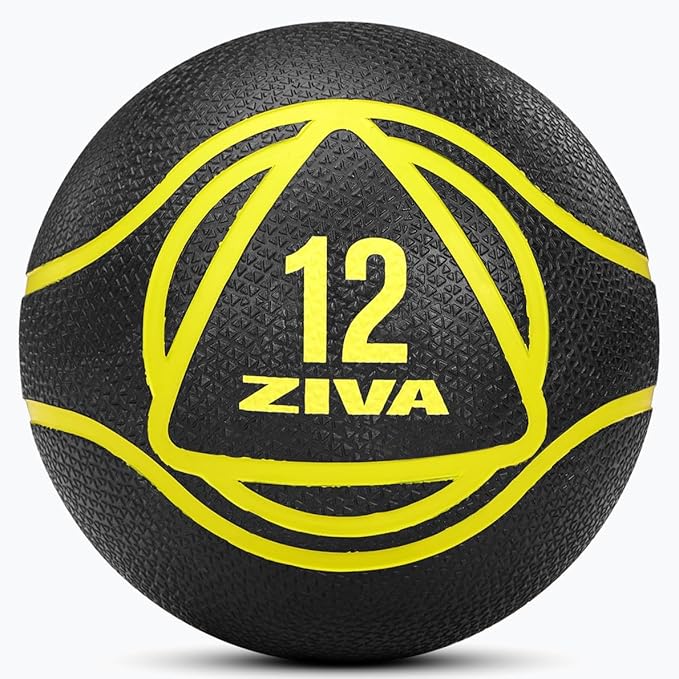 ZIVA Medicine Ball – Durable Rubber Weighted Ball with Easy-Grip Textured Shell for Core, Balance and Strength Training – Commercial Quality (Black, 4–12 lb)
