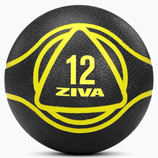 ZIVA Medicine Ball – Durable Rubber Weighted Ball with Easy-Grip Textured Shell for Core, Balance and Strength Training – Commercial Quality (Black, 4–12 lb)