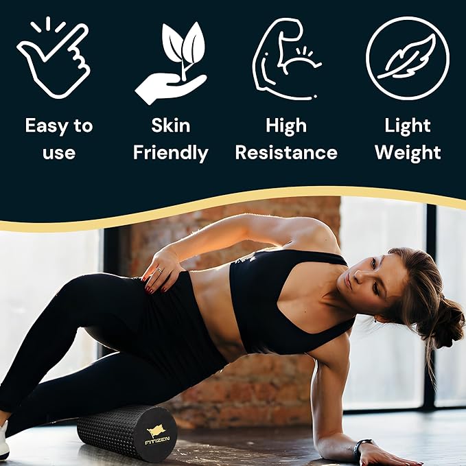 FitNation Foam Roller – High-Density Foam Muscle Roller – Textured Foam Rollers for Muscle Massage, Stretching, Pilates, Yoga