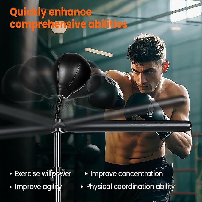 INNOLIFE Height Adjustable Boxing Bar, Boxing Spinning Bar with Punching Bag, Speed Trainer for Home Gym, Black