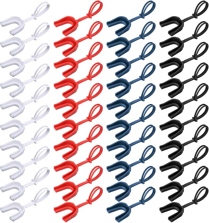 Seematn 40 Pcs Strapped Mouth Guard Bulk Football Mouthguard with Strap Youth Boxing Sports Mouthpieces Adult Mouthguard for Basketball Lacrosse Hockey Wrestling
