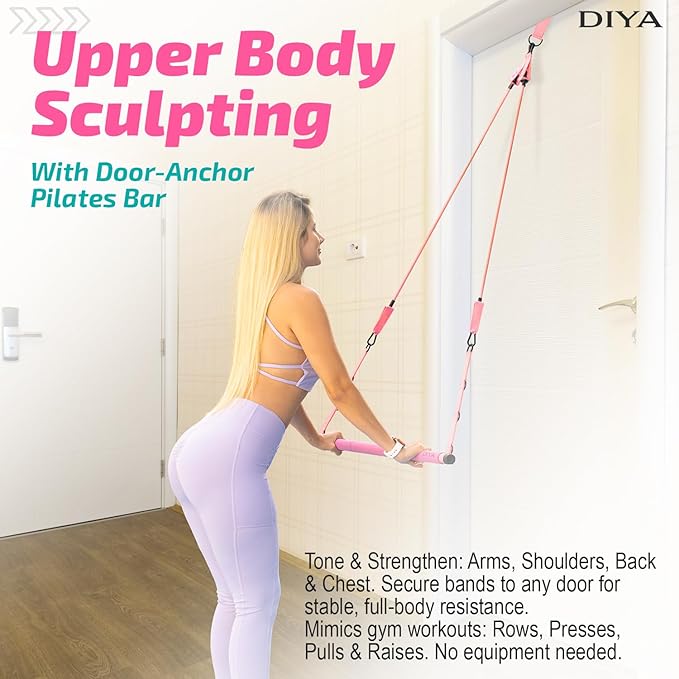 Pilates Bar Kit with Resistance Bands, Stretched Pilates Bar for Women & Men, 140 lbs Equipment for Legs, HIPS, Waist, Arms, Back, Core, Adjustable 3-Section Home Gym Kit for Full-Body Workouts