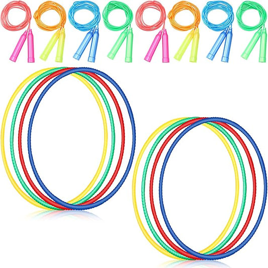 Poen 16 Pcs Detachable Hoop and Jump Rope Set Adjustable Kids Exercise Hoop Skipping Rope Equipment for Fitness Teens Adults Weight Loss Exercise Gymnastics Party Games
