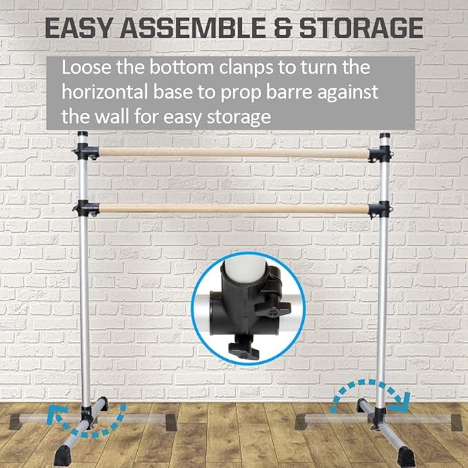 UMEKEN Wood/Aluminum/Steel Ballet Barre 4 Foot Portable Barre Bar Home Adjustable Freestanding Ballet Stretch Dance Bar for Kids Adult with Carry Bag