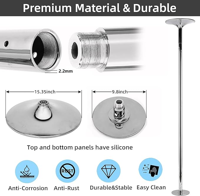 PRIOR FITNESS Premium Dance Pole Removable 45mm Spinning & Static Dancing Pole Heavy-Duty Steel Pole Dancing Pole, Adjustable Height Professional Grade Excellent for Home Exercise Club Gym