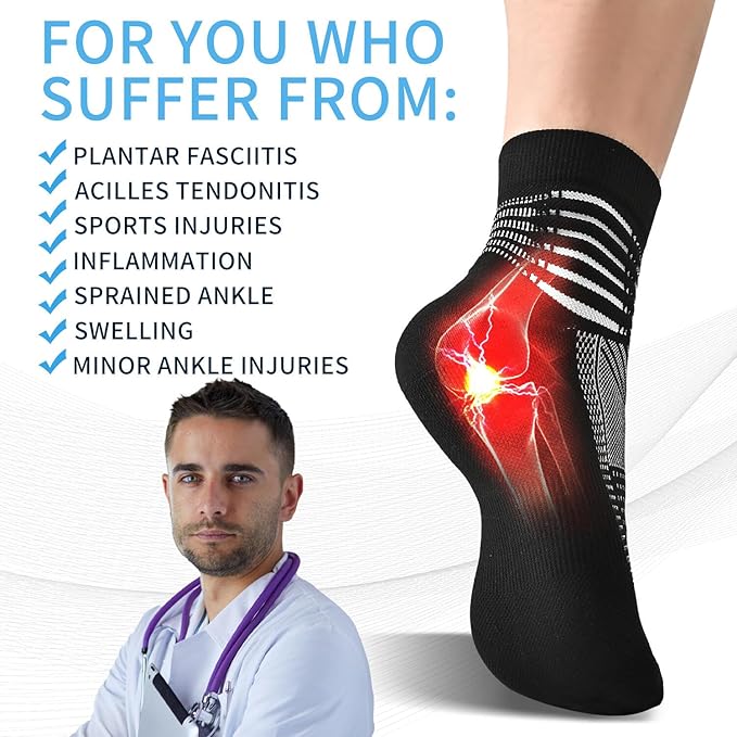 IRAMY Compression Ankle Support Socks Coolmax Wicking Cushioned Athletic Plantar Fasciitis Relief Men Women 2/3/6 Pairs