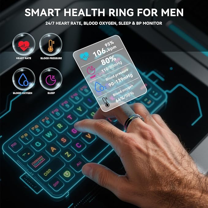Smart Ring for Women Men,Health Fitness Tracker with Sleep/Blood Pressure/Oxygen Monitoring, Heart Rate & Activity Tracking,IP68 Waterproof, 7-Day Battery,No Subscription Fee 3-Black 11