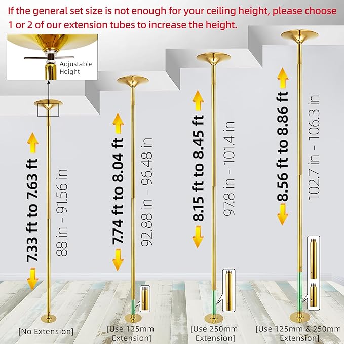 PRIOR FITNESS Premium Dance Pole Removable 45mm Spinning & Static Dancing Pole Heavy-Duty Steel Pole Dancing Pole, Adjustable Height Professional Grade Excellent for Home Exercise Club Gym