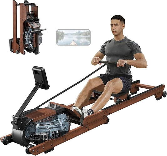Dripex Water Rowing Machines for Home Use, Foldable Row Machine with 400LBS Weight Capacity, Rower Machine with Dedicated LCD Monitor, Comfortable Seat, Bluetooth App Compatible for Home Gym Exercise