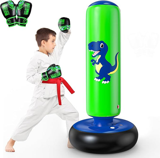 QPAU Inflatable Punching Bag, 48 Inch Stable Inflatable Boxing Bag for 3-6 Kids,Dinosaur Toy & Gifts for Boys and Girls, Kids Boxing Set for Practicing Karate, Taekwondo