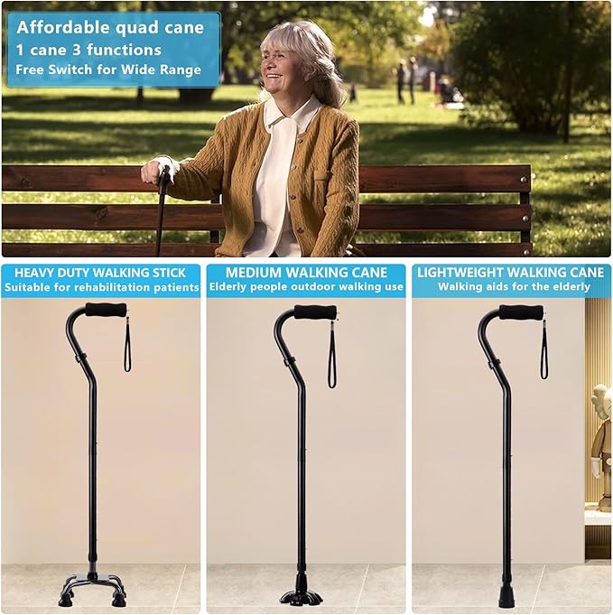 LIXIANG Walking Canes Stablize Women Quad Canes for Seniors & Adults Foldable Adjustable for Men & Women Heavy Duty Freestanding Cane for People with Leg Injuries 3 footings