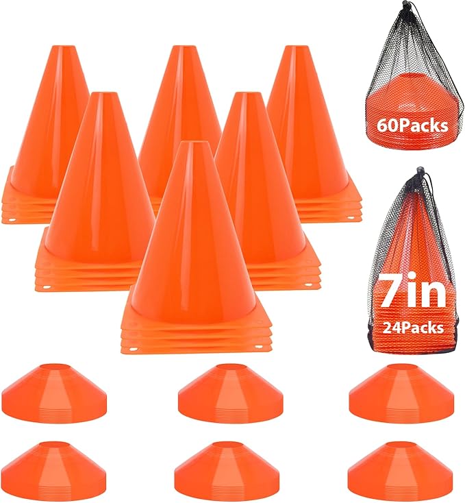 Soccer Cones Set, 84/42Pcs 7"/9" Cones Sports + Disc Cones, Cones for Sports with Carry Bag, Training Cones, Soccer Cones for Training, Plastic Soccer Cones for Drills