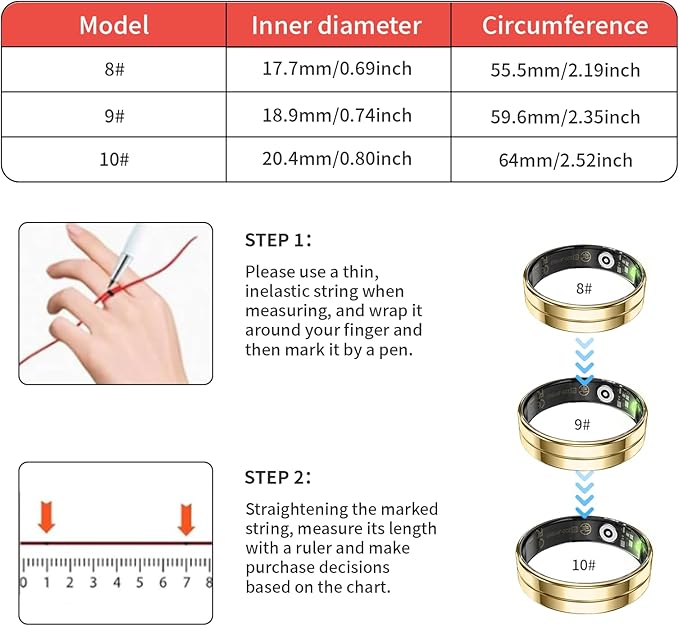 HitTopss Smart Ring, Ultra Thin Fitness Tracking Smart Ring with Calories/Heart Rate/Blood Oxygen/Sleep Monitoring, 5ATM Waterproof, No APP Subscription (Silver,Ultra Thin-8#)